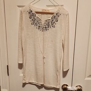 White and Black Embroidered Women's Top